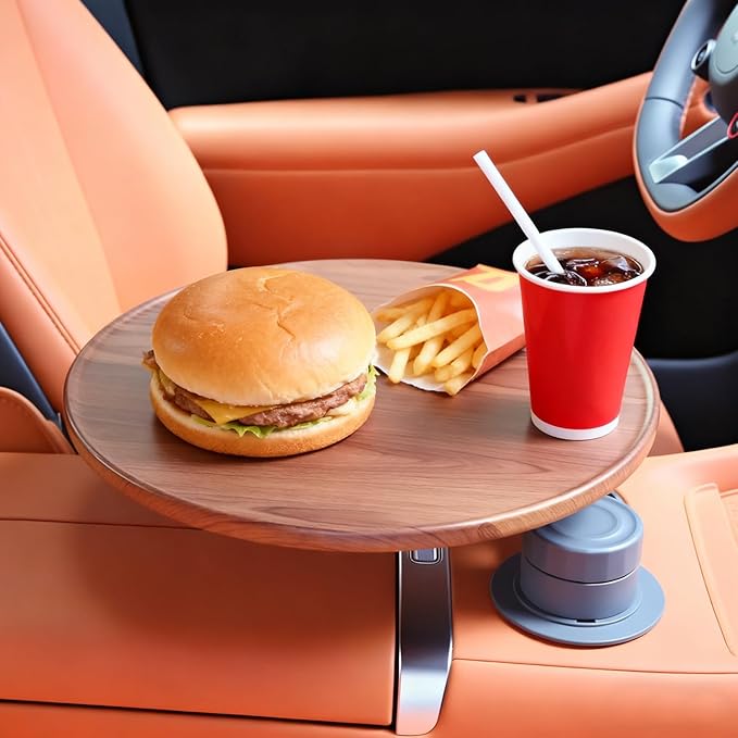 Car Tray & Car Desk for Laptop with 360° Rotating Wooden Car Laptop Mount Car Table Car Food Tray – Universal Steering Wheel Table for Tesla Model Y/3/S, Ford F-150 Explorer & Most Vehicles