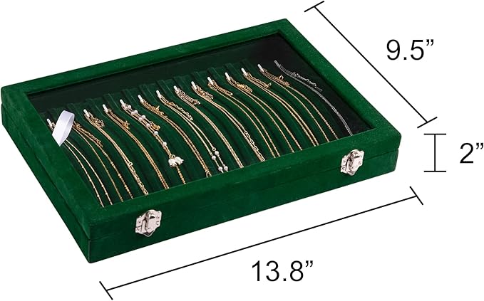 Frebeauty 15 Hooks Necklace Tray Velvet Neckalce Organizer with Clear Lid Lockable Necklace Holder Box Jewelry Organizer for 