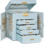 TORIBIO Jewelry Box for Women, Leather Jewelry Organizer with Mirror & Lock, 5-Tier Jewelry Storage Organizer with 4 Drawers 