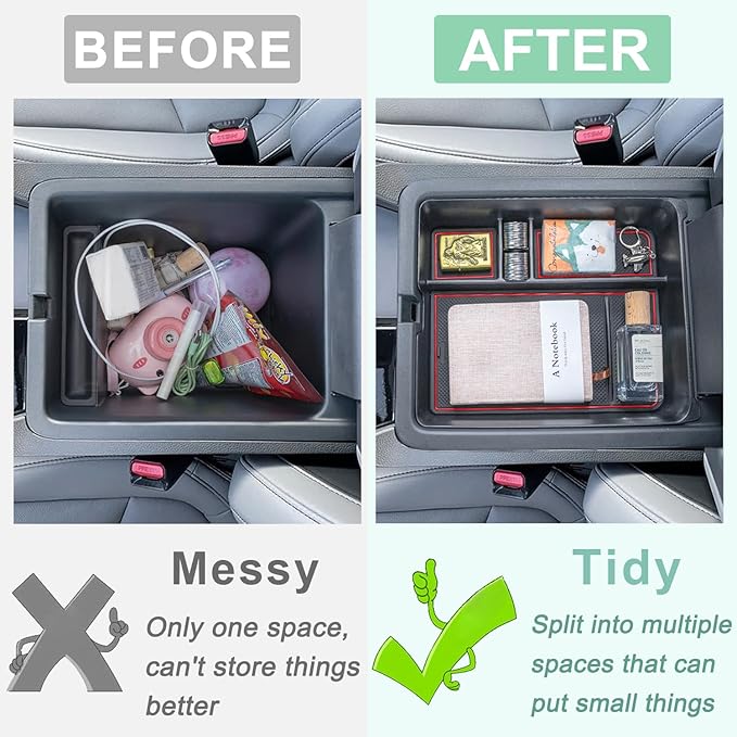 PIMCAR Center Console Organizer for 2023-2026 Honda Pilot, 2024-2026 Honda Ridgeline/Passport Upgrade Design Tray Accessories Interior Armrest Box Divider ABS Plastic Material-Red Trim