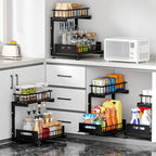 Under Sink Organizer, 2-Tier Premium Metal Pull-Out Racks with Adjustable Height, Heavy Duty Sliding Bin for Bathroom and Kit