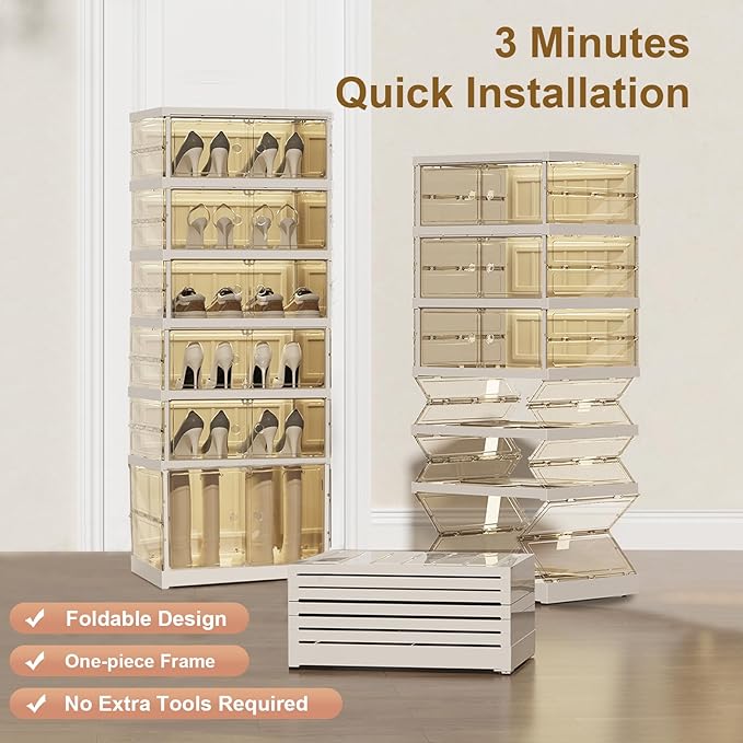 SYNCVIBE Shoe Rack Organizer for Closet Entryway Foldable Sneaker Storage Shoe, Collapsible Shoe Cabinet, Stackable Shoe Stor