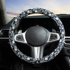 Brown Japanese Style Flower Steering Wheel Cover Auto Embroidery Steering Wheel Protector, Anti-Slip, Breathable, Absorbing S