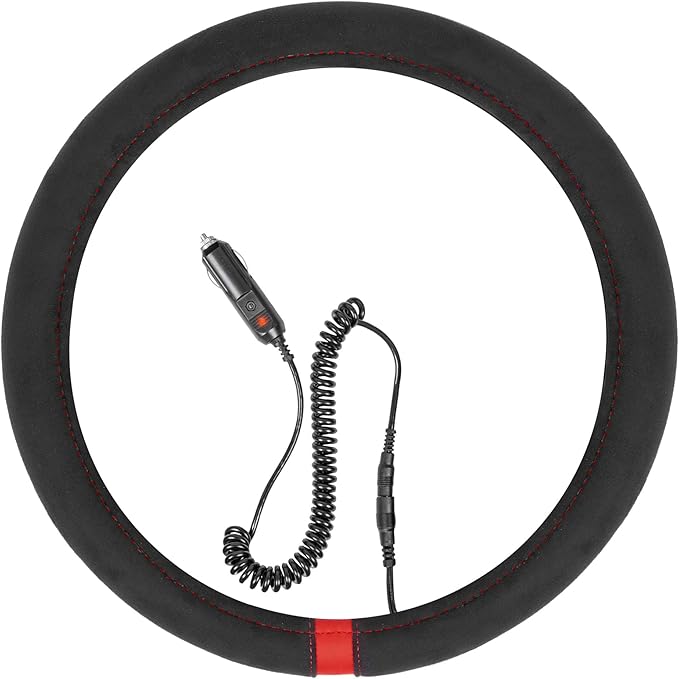 Motor Trend WarmGrip Heated Steering Wheel Cover – Hand Warming Steering Wheel Protector, Heats up Quickly - Fits Wheels 14.5-15.5" for Car Truck Van SUV (Black/Gray Color)