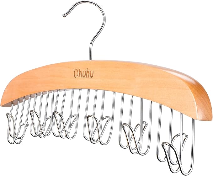 Belt Hanger Organizer for Closet: Ohuhu 12 Hooks Max 36 Belts Tie Rack Wooden Belt Holder for Storage 360 Degree Rotating Spa