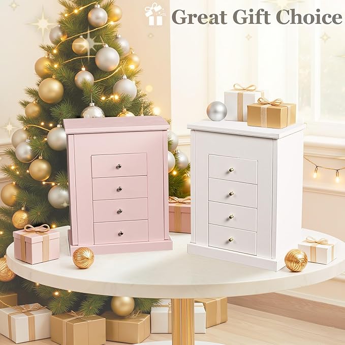 Emfogo Jewelry Boxes for Women, 5-Layer Large Leather Jewelry Organizer Box with Mirror and Drawers, Jewelry Storage for Neck