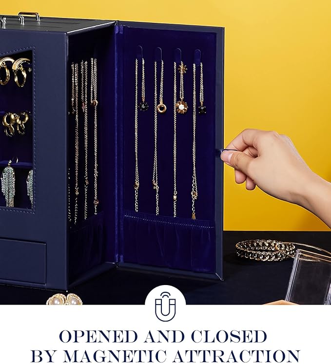Homde Jewelry Organizer with Transparent Window Necklace Hooks Gift for Women Jewelry Box Display Case for Necklaces Rings Ea