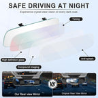 LivTee Rear View Mirror, Universal 12" (305mm) Wide-Angle Panoramic Convex Rearview Mirror with Clear Slim Frame, Strap-On Design Fits Original to Reduce Blind Spots for Cars SUVs Trucks