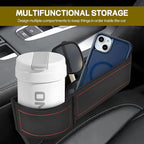 Car Seat Gap Filler Organizer, Multifunctional Car Seat Organizer with Adjustable Cup Holder, Leather Car Seat Gap Storage Box for Holding Phones, Coins, Cards, Keys, Pens (Black)