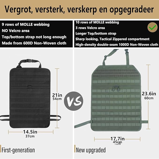 Universal Tactical Car Seat Back Organizer Bag Tactical Molle Vehicle Organizers Panel Vehicle Protector Organizers with 5 Detachable Pouches for Car Truck Ford Jeep (Model B-Army green)