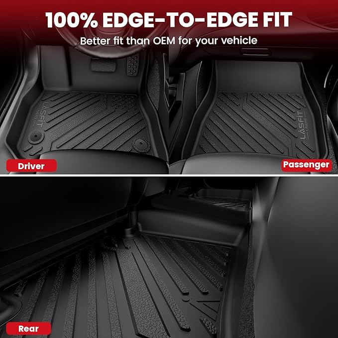 LASFIT Floor Mats for Honda Civic Sedan 2012 2013 2014 2015, All Weather TPE Custom Fit Floor Liner, 1st & 2nd Row, Black