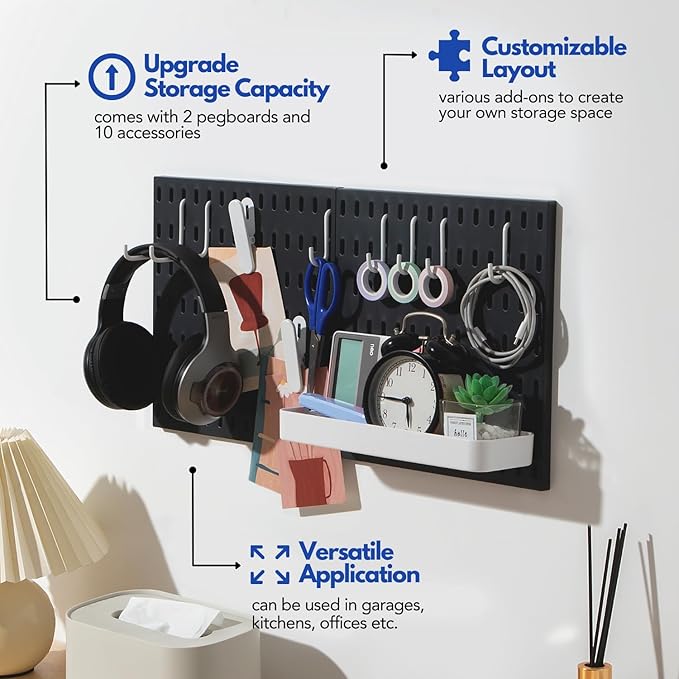 Keepo Peg Board Wall Organizer – Plastic Pegboard Panels, Modular Peg Board Storage System for Home Office, Craft Room, Gamin
