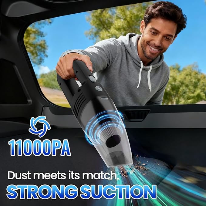 Handheld Vacuum Cordless Car Vacuum Cleaner 11000PA High Power Portable 1.4lbs Lightweight Rechargeable with 2 Filter Multi-N