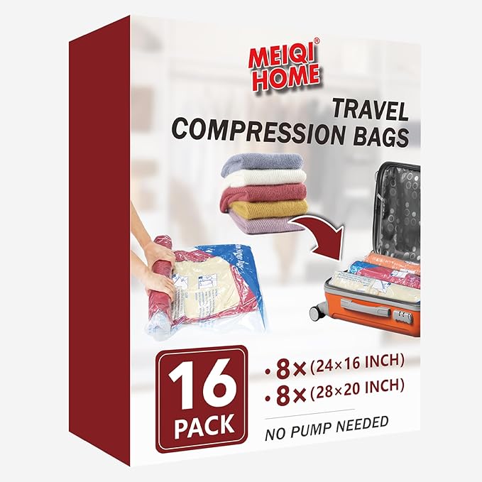 MEIQIHOME Vacuum Storage Bags, Space Saver Sealer Bags for Clothing, Pillows, Comforters, Blankets, Bedding, Travel, 16 Roll 