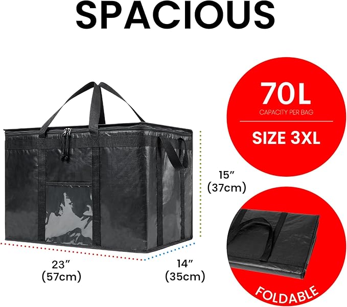 NZ home Insulated Bags for Food Delivery (3XL PRO) Grocery Shopping Cooler Bag, Pizza Delivery, Hot & Cold Catering Tote, Reusable, Foldable & Heavy Duty (Red)