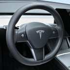Nappa Leather Steering Wheel Cover Compatible with Tesla Model 3/Y 2016-2025 2026 Juniper/Highland, Non-Slip Breathable Model 3/Y Steering Wheel Protector, Black