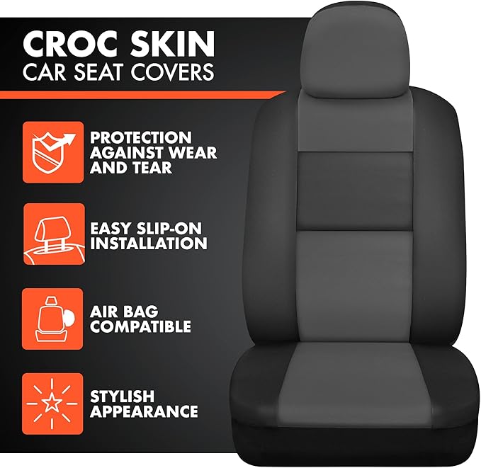 BDk Faux Leather Car Seat Cover Full Set - Front & Rear Split Bench Charcoal Seat Covers For SUV & Truck Seat Covers, Airbag 
