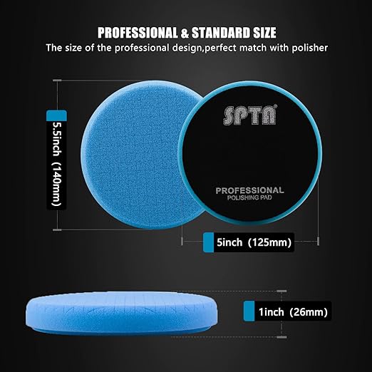 Blue T60 Moderate-Cut Foam Polishing Pads, 3Pcs 5.5 Inch Buffing Polishing Pads for 125mm Backing Plate Compound Buffing Sponge for Car Buffer Polisher Compounding, Polishing and Waxing -FPTSS5B-3