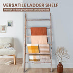 Blanket Ladder Shelf 6.4FT, 38 inch Wide Solid Wooden Blanket Ladder for Living Room, 6-Layer Farmhouse Rustic Towel Rack for