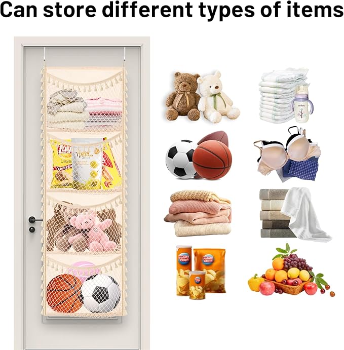 Over The Door Stuffed Animal Storage, Cotton Toy Organizer for Storage Plush Toys,Baby Supplies, Stuffed Animal Holder with 4