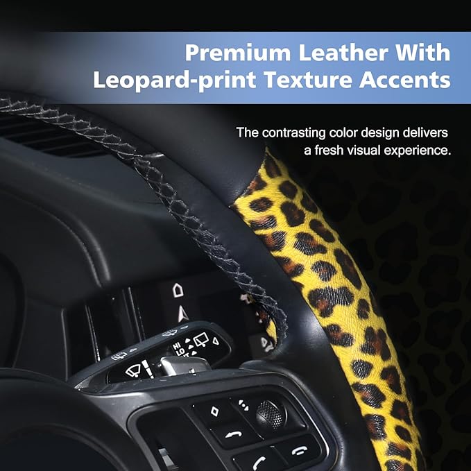ZHOL Animal Texture Leather Steering Wheel Cover, Built-in Non-Slip Rubber Ring, Non-Toxic, Odorless, Not Fade, Suitable for 