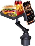 3 in1 Car Cup Holder Expander with 360° Rotation Phone Mount, Multifunctional Car Food Tray for Eating, Drinking, and Phone M