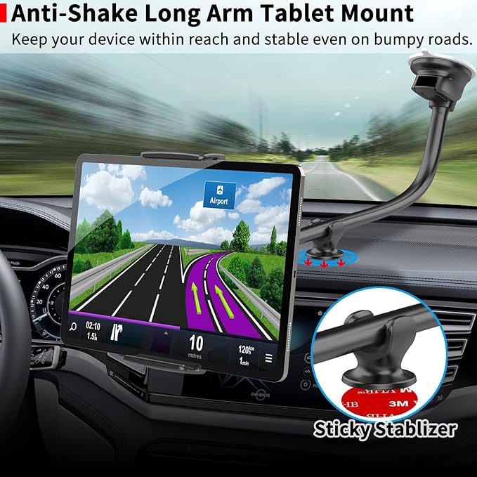 APPS2Car Tablet Car Mount for iPad Truck Holder Long Arm Extension Strong Suction Cup Windshield Mount for 7-11 Inch Tablet iPad Pro Air Mini iPhone