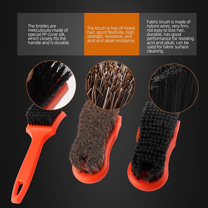 SPTA 3Pcs Car Detailing Brush Kit, Leather & Textile Interior Brush, Comfortable Grip and Scratch-Free Cleaning for Dashboard
