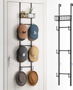 HapiRm Over Door Hat Rack - Wall Mounted Hat Organizer with 6 Hooks and Metal Basket Design, Baseball Cap Organizer Storage H