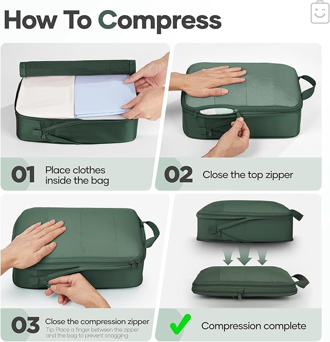 Veken 9/11 Set Compression Packing Cubes for Travel Essentials,Compressible Expandable Large Luggage Suitcase Organizer Bags 