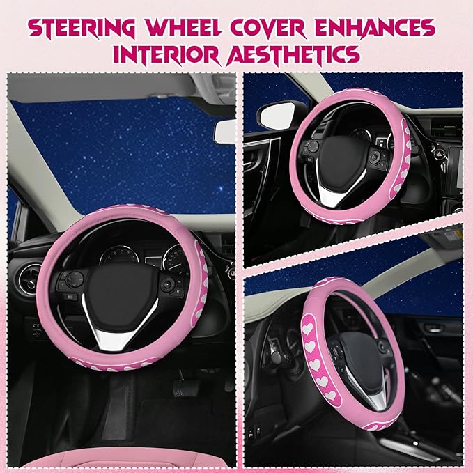 Ventilated Heart-Shaped Steering Wheel Cover with Anti-Slip Leather Grip. Compatible with Ford, Toyota, Honda, Nissan, and Ch