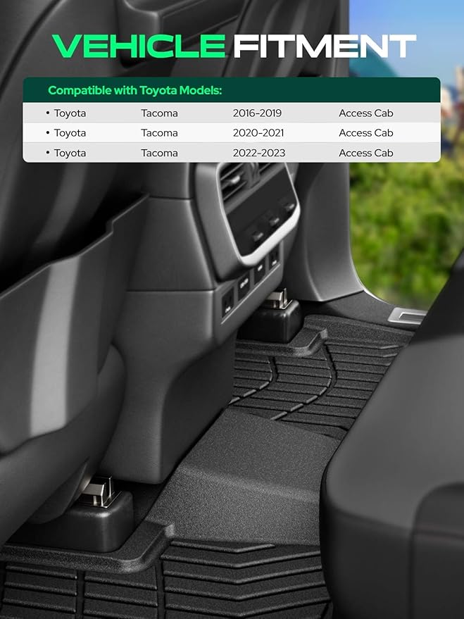 YHTAUTO Floor Mats Fit 2016-2023 Toyota Tacoma Access Cab, TPE All Weather Car Mats Waterproof Anti-Slip Odorless Floor Liner, Interior Car Accessories Front & 2nd Row Liner