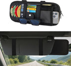 Car Sun Visor Organizer with Extendable Sunshade,Upgraded Version Multi-Pocket Visor Organizer Storage for Car/SUV/Truck with 13CD Holders,Sunglass Clip, Card Holder,Visor Accessories