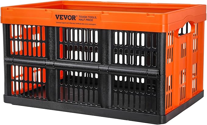 VEVOR Plastic Collapsible Storage Basket, 45L 3 Packs, Folding Stackable Storage Containers/Bins with Handles, Large Heavy Du