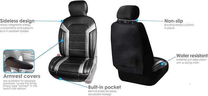 FH Group Front Set Faux Leather Car Seat Covers Cushions for Low Back Seat, Universal Fit, Airbag Compatible Seat Cover for S