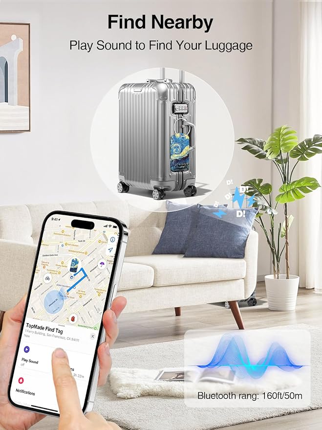 TopMade Smart Luggage Tag with Find My, Premium Leather Luggage Tags for Suitcase, Travel Bags, Backpacks, Anti-Lost Suitcase