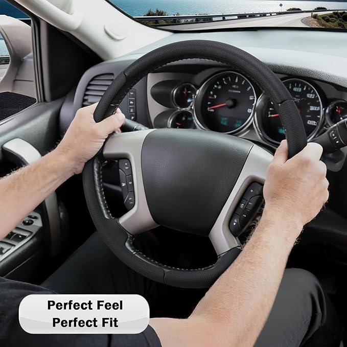 Steering Wheel Cover for Chevy Silverado 1500 GMC Sierra 1500 2007-2013/2500 3500 Chevrolet Tahoe Suburban Yukon (Yukon XL) 2007-2014/ Traverse 2009-2017/ GMC Sierra 2500HD 3500HD 2008-2014