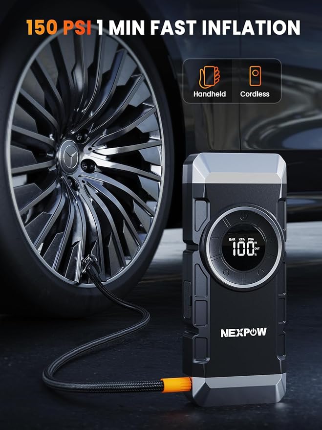 NEXPOW Car Battery Jump Starter with Air Compressor 3000A Peak,12V 150PSI Portable Jumpstart Box for Up to 8L Gas and 8L