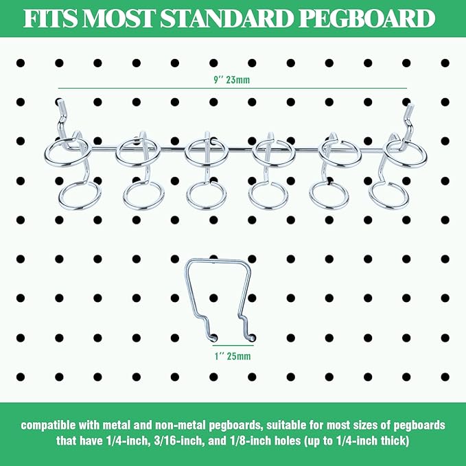 13Pcs Pegboard Screwdriver Pliers Holders Set Contains Double Loop Shelving Display Organizer Hooks and Multi Ring Peg Board 