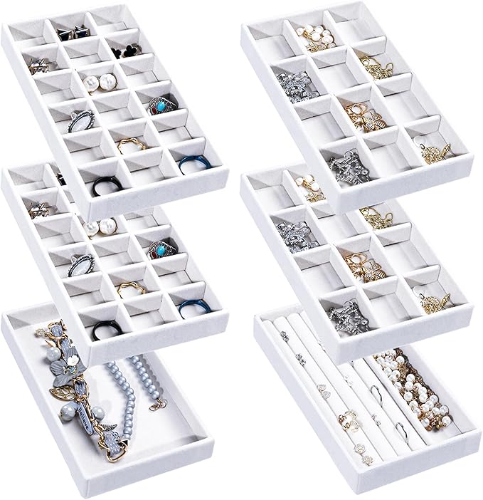 Frebeauty Jewelry Organizer Tray,Stackable Velvet Jewelry Trays,Drawer Inserts Earring Organizer For Women Jewelry Storage Di