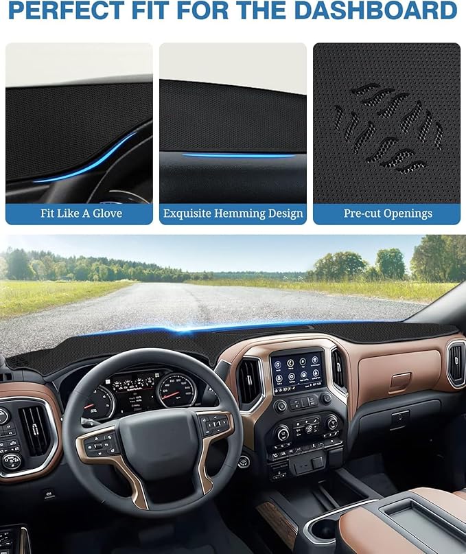 FIILINES Dash Cover for 2019-2025 Chevy Silverado 1500 2500HD 3500HD/2019-2023 GMC Sierra 1500 2500HD 3500HD(Only fit Silvera
