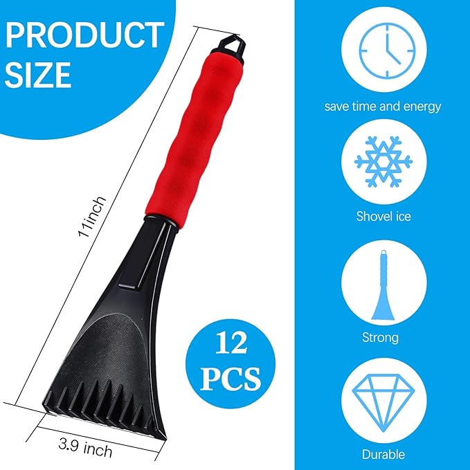 Frienda 4 Pieces Ice Scraper for Car Windshield Plastic Snow Frost Ice Removal Tool with Foam Handle for Cars Trucks Window (Black, Red, Blue, Gray)