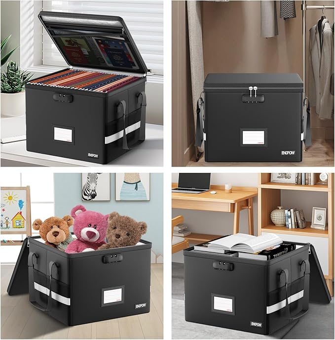 ENGPOW 5200°F Fireproof Document Box with Lock, Heat Insulated Collapsible File Storage Organizer with Handle, Portable Home 