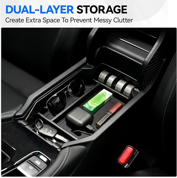 ELECFRESH 2PCS Center Console Organizer Tray for 2026 2023-2025 Honda Accord Accessories, Glove Storage Box wiht Aremrest Hidden Storage Box for Honda Accord