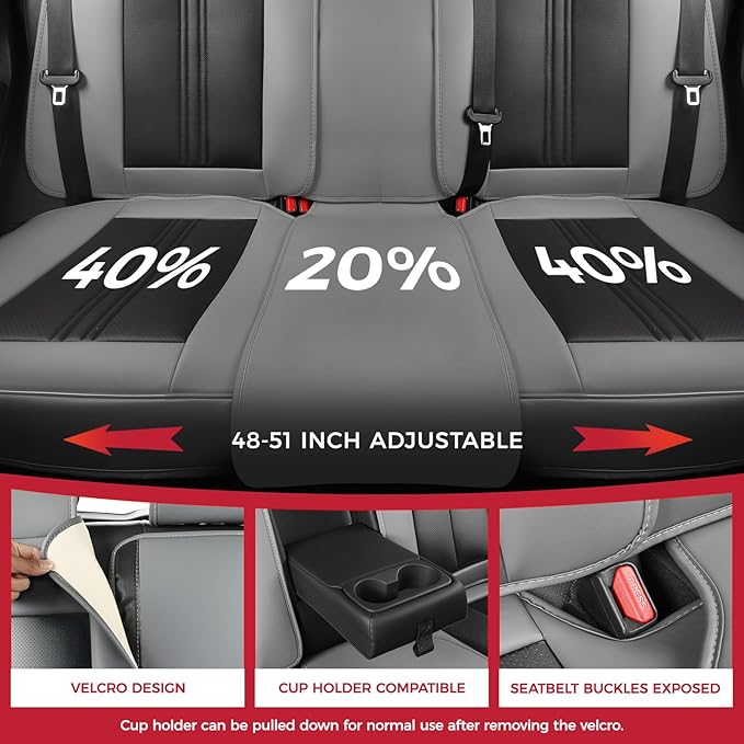 FREESOO Car Seat Covers Full Set, Black Gray Waterproof Car Seat Cover, Leather Seat Covers for Trucks, Luxury Car Seat Cover