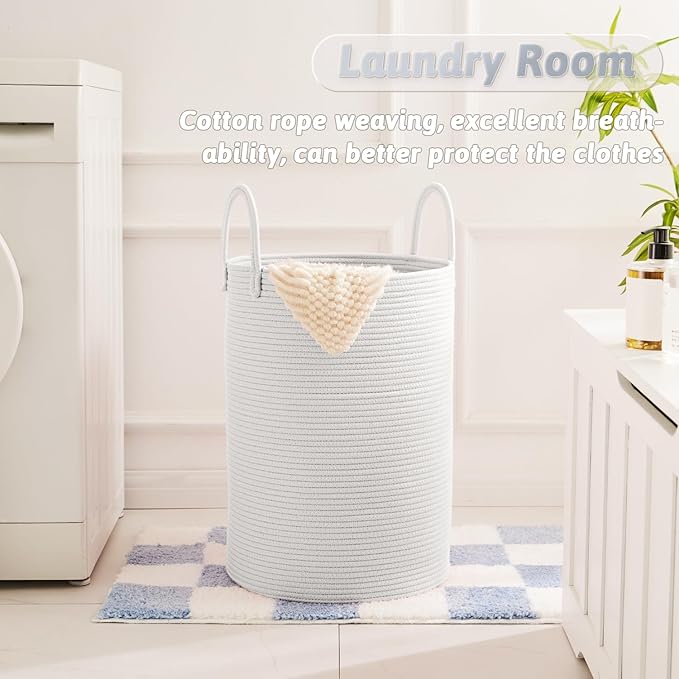 Artfeel Laundry Basket,Woven Cotton Rope Laundry Hamper,60L for Decorative Storage of Dirty Clothes,Toys and Blankets in Bath