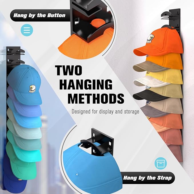 Hat Organizer for Baseball Caps 4Pack, Hat Rack for Wall with Strong Adhesive Hold up to 40 Hats, Hat Hanger Holder Display f