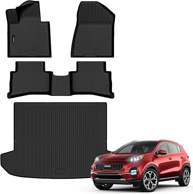Auxko All Weather Floor Mats Cargo Mat for kia Sportage Gasoline 2017 2018 2019 2020 2021 2022 All Season TPE Accessories Guard Odorless Anti-Slip Floor Liners Trunk Mat