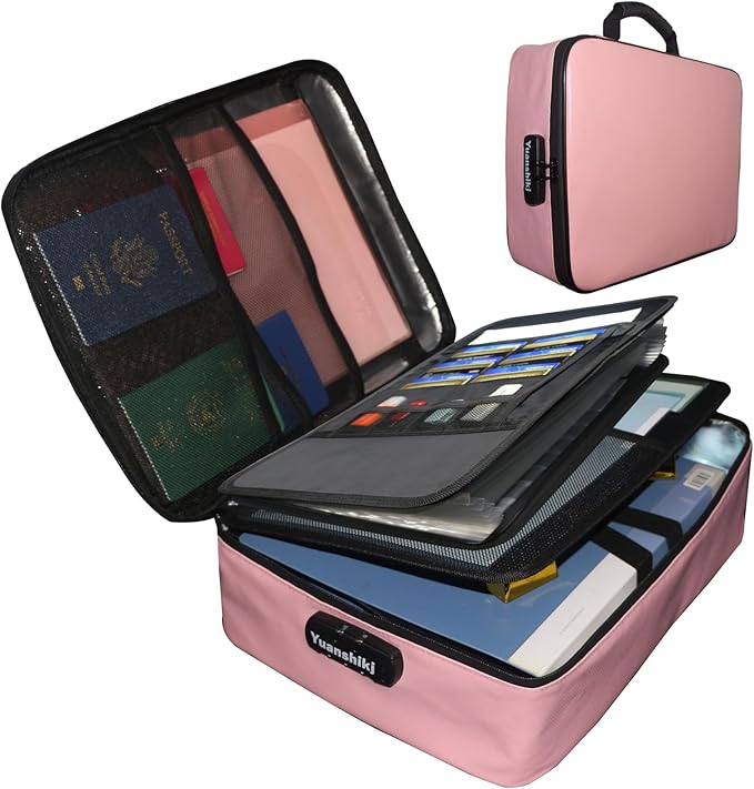 Yuanshikj Heat Insulated Fireproof Waterproof Safe File Organizer,Document Organizer Box with Lock Labels,Multi-Layer Portabl