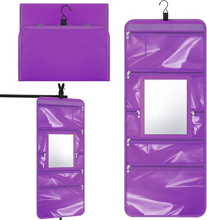 Hanging Toiletry Bag with Mirror for Men Women Travel Kit Large Foldable Beauty Dance Makeup Bag Organizer Storage Waterproof